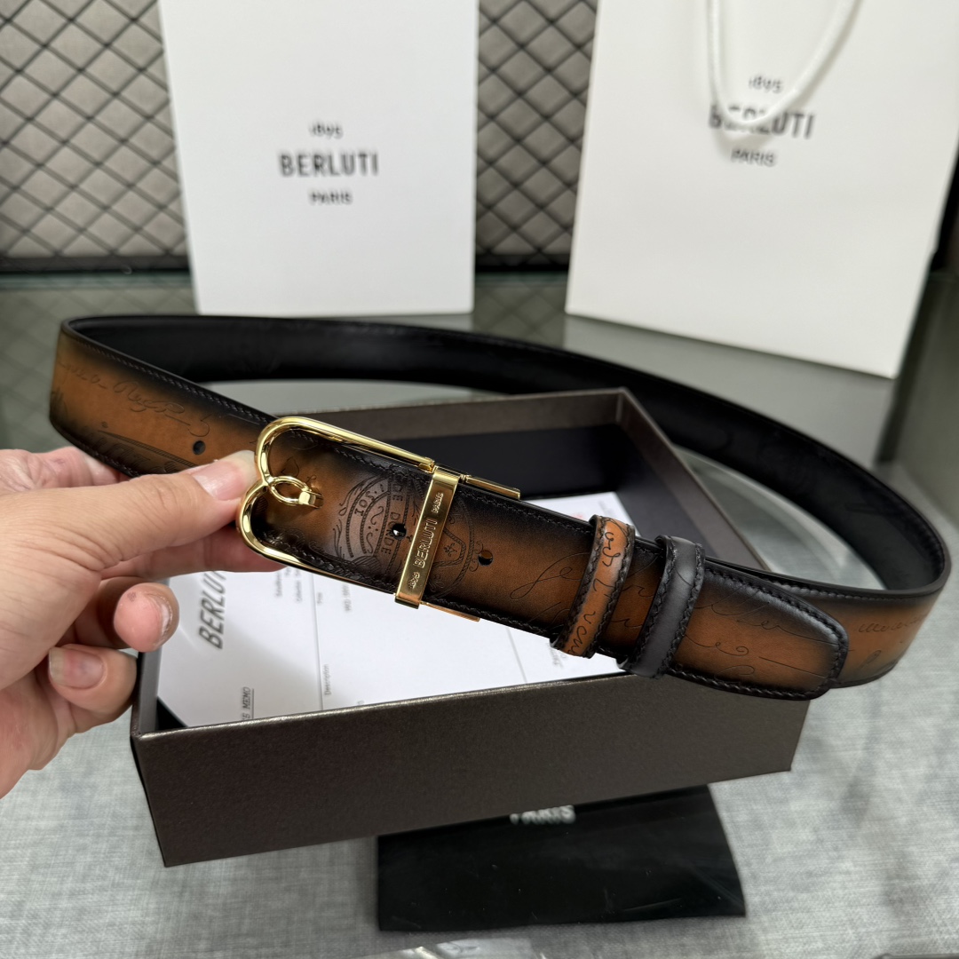 配原包装3.5宽Berluti 布鲁提 新款上新🆕 最新款男士腰带，高端质感感受，顶级擦色小牛皮质感极好