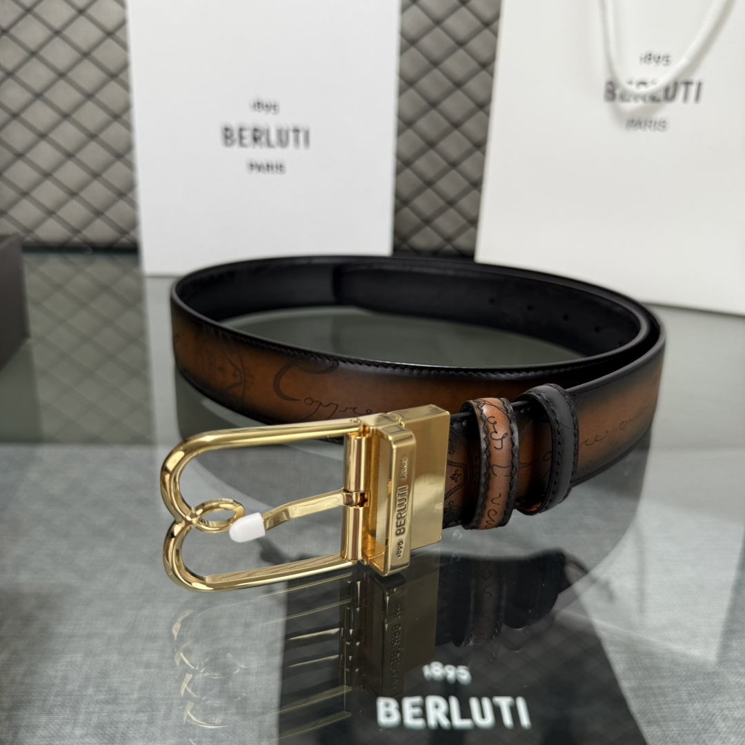 配原包装3.5宽Berluti 布鲁提 新款上新🆕 最新款男士腰带，高端质感感受，顶级擦色小牛皮质感极好