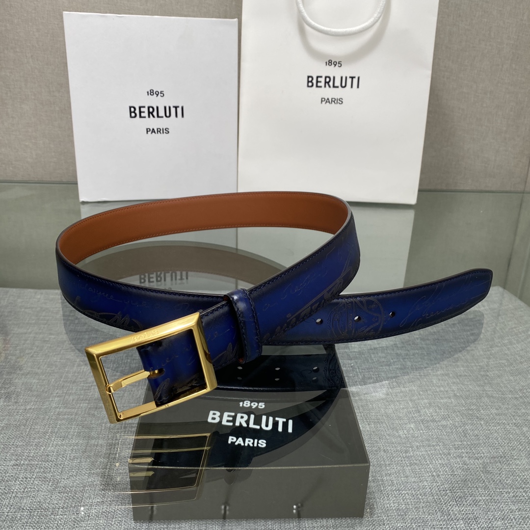 配原包装3.5宽Berluti 布鲁提 新款上新🆕 最新款男士腰带，高端质感感受，顶级擦色小牛皮质感极好