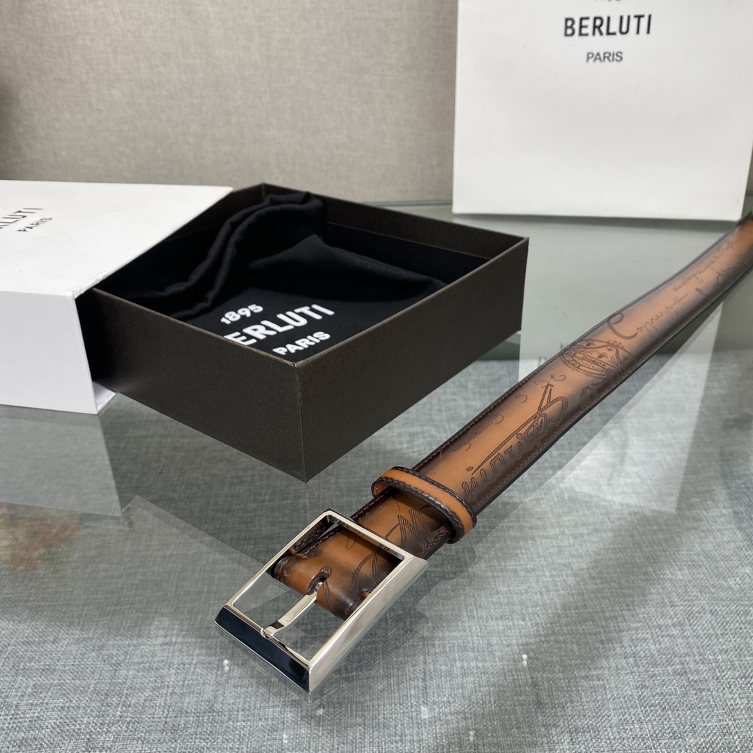 配原包装3.5宽Berluti 布鲁提 新款上新🆕 最新款男士腰带，高端质感感受，顶级擦色小牛皮质感极好