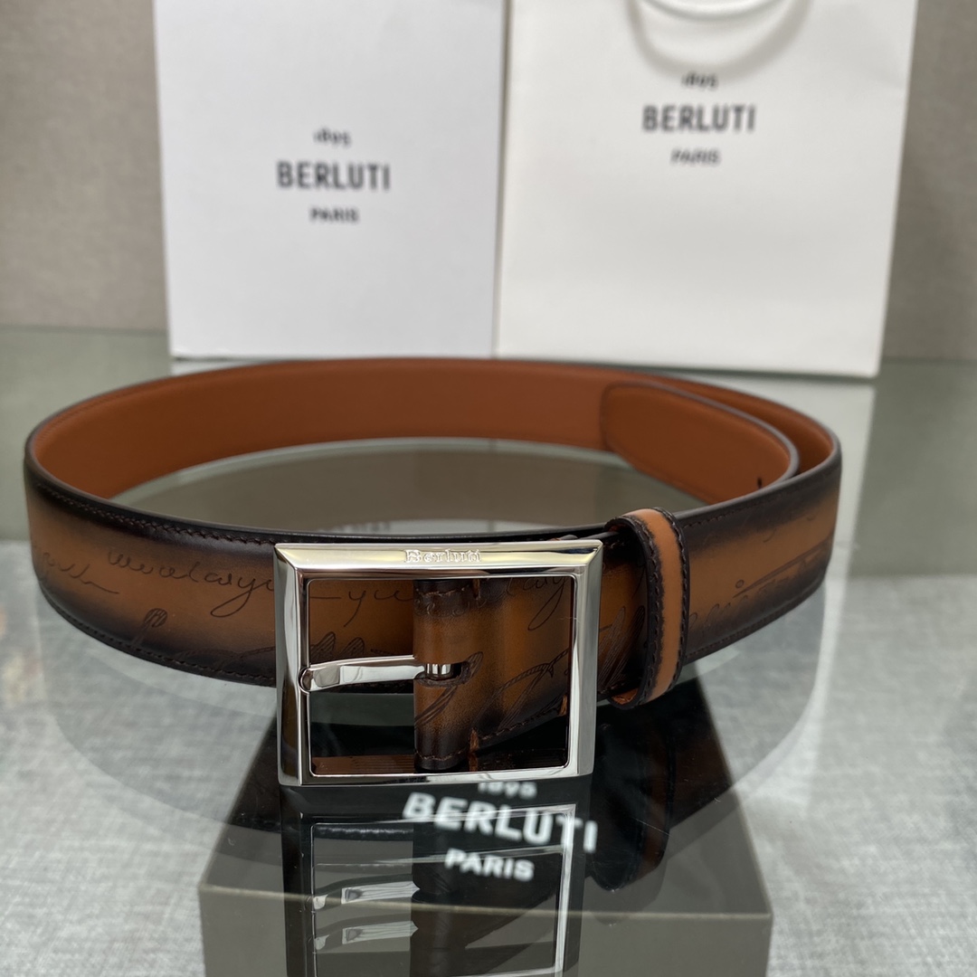配原包装3.5宽Berluti 布鲁提 新款上新🆕 最新款男士腰带，高端质感感受，顶级擦色小牛皮质感极好