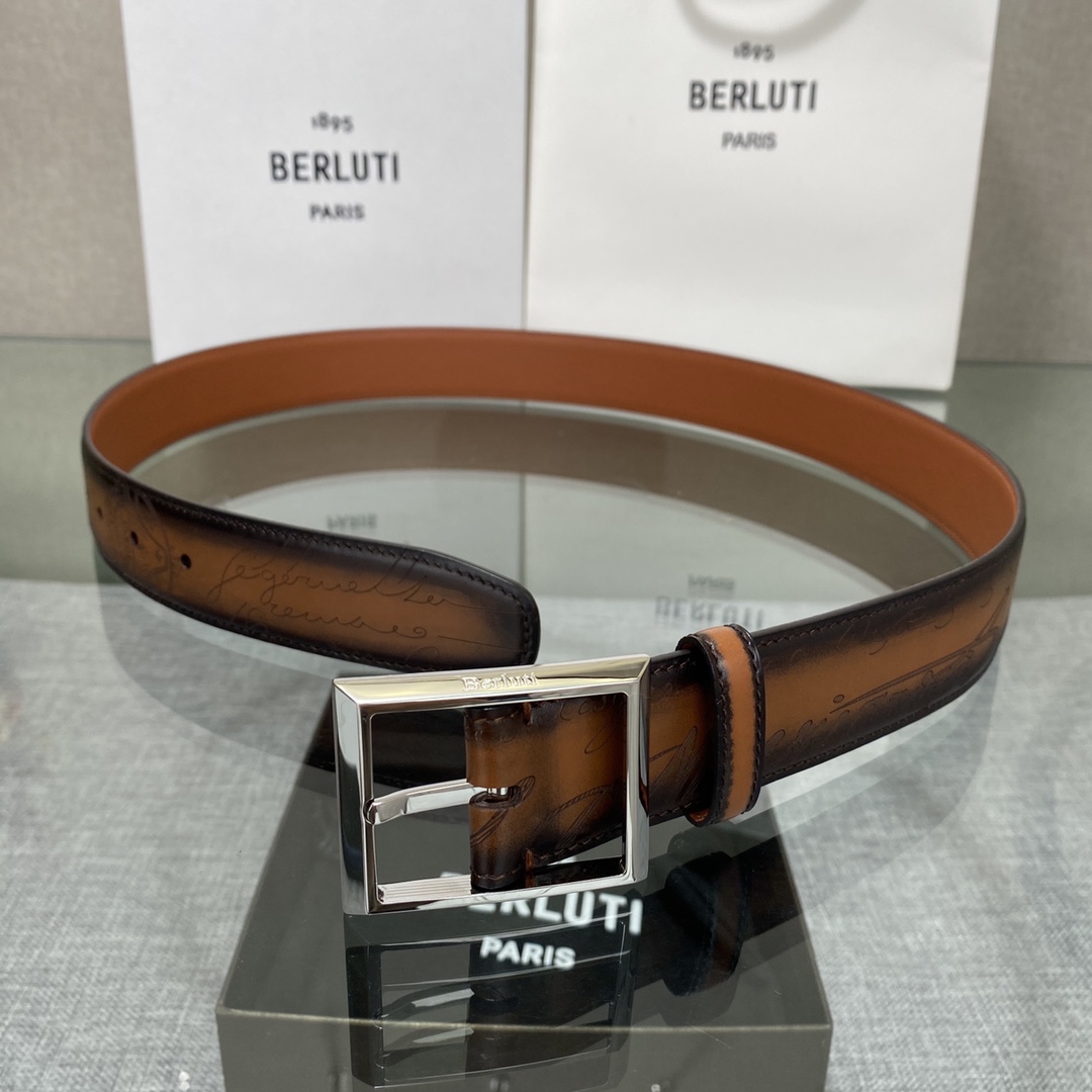 配原包装3.5宽Berluti 布鲁提 新款上新🆕 最新款男士腰带，高端质感感受，顶级擦色小牛皮质感极好