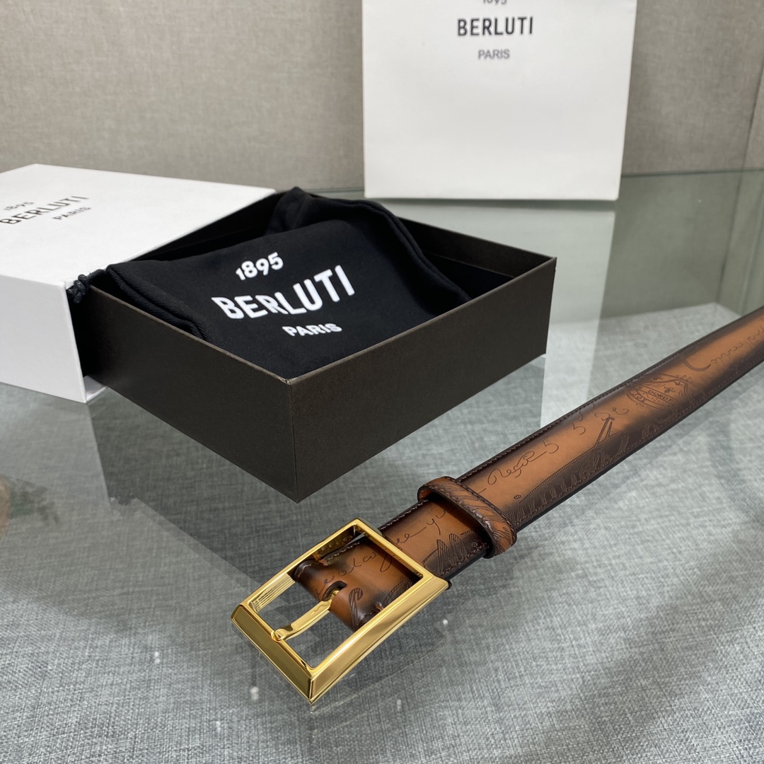 配原包装3.5宽Berluti 布鲁提 新款上新🆕 最新款男士腰带，高端质感感受，顶级擦色小牛皮质感极好
