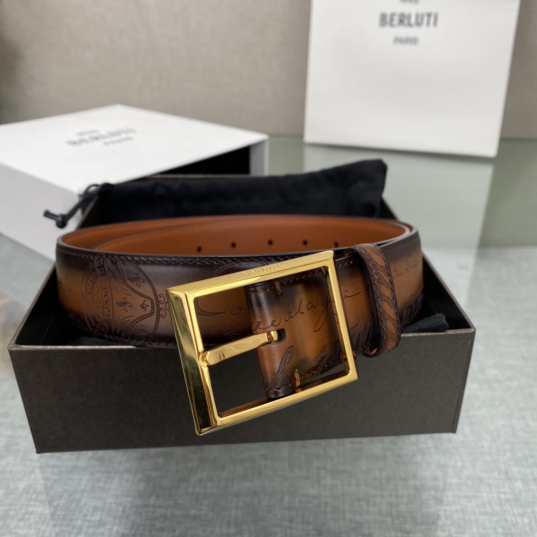 配原包装3.5宽Berluti 布鲁提 新款上新🆕 最新款男士腰带，高端质感感受，顶级擦色小牛皮质感极好