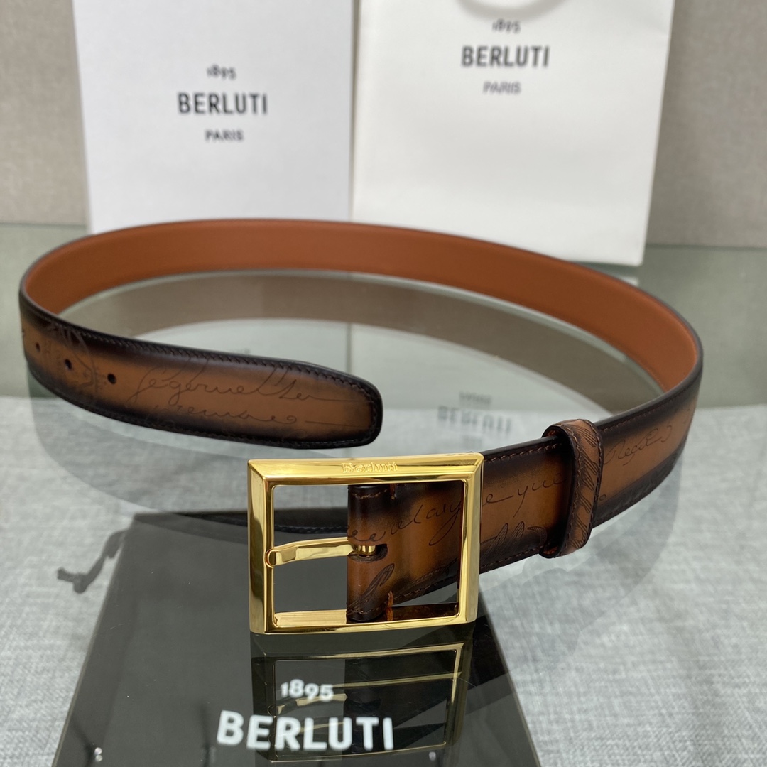 配原包装3.5宽Berluti 布鲁提 新款上新🆕 最新款男士腰带，高端质感感受，顶级擦色小牛皮质感极好