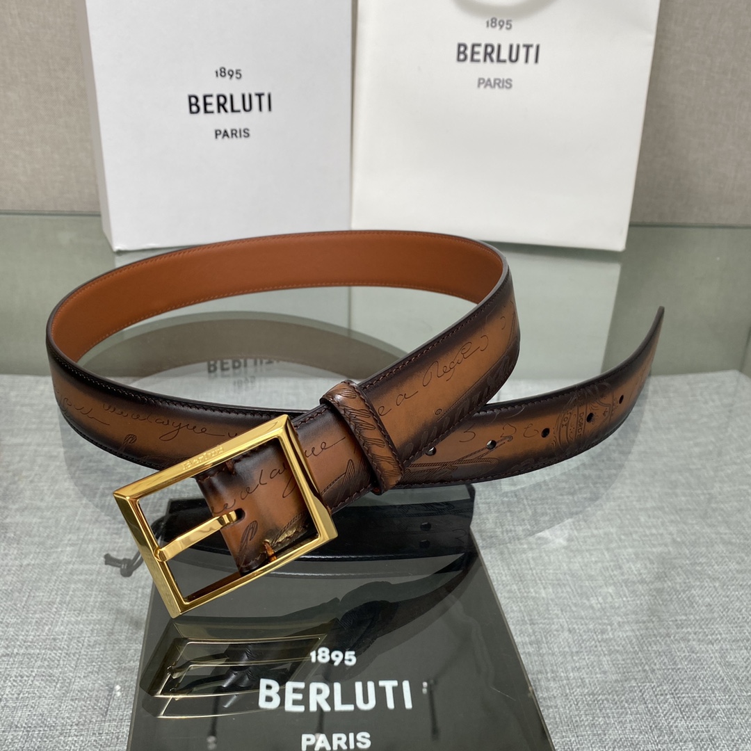 配原包装3.5宽Berluti 布鲁提 新款上新🆕 最新款男士腰带，高端质感感受，顶级擦色小牛皮质感极好