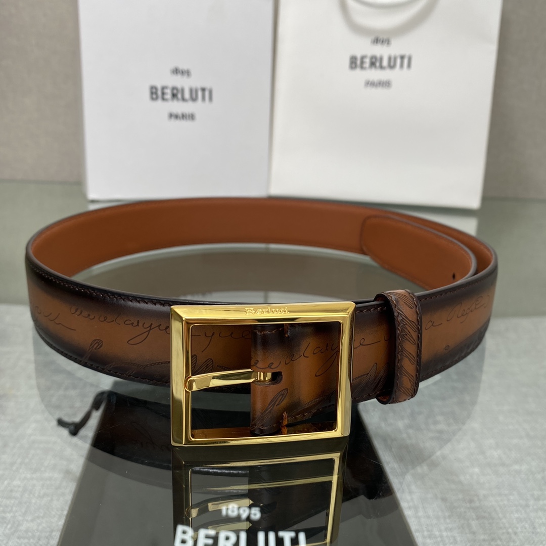 配原包装3.5宽Berluti 布鲁提 新款上新🆕 最新款男士腰带，高端质感感受，顶级擦色小牛皮质感极好