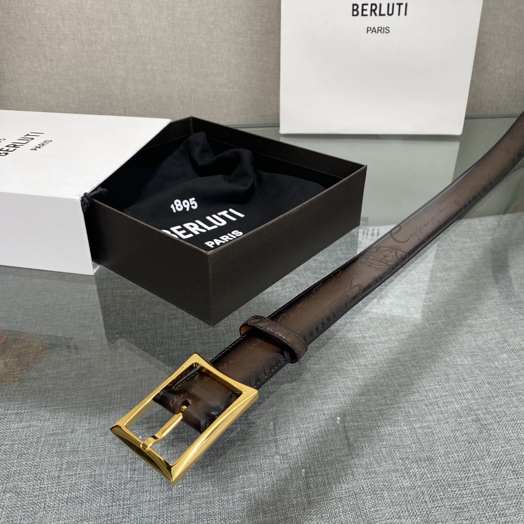 配原包装3.5宽Berluti 布鲁提 新款上新🆕 最新款男士腰带，高端质感感受，顶级擦色小牛皮质感极好