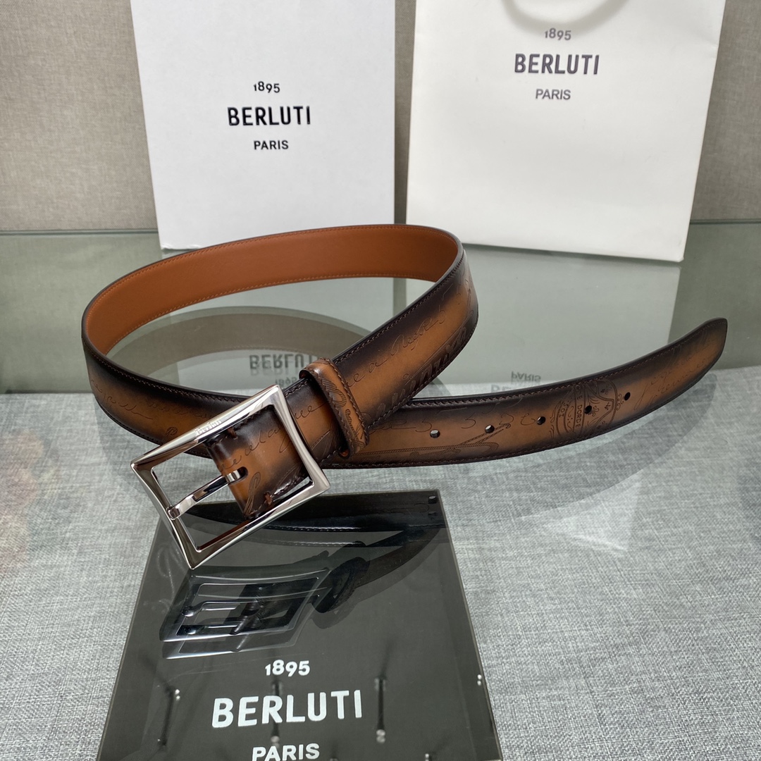 配原包装3.5宽Berluti 布鲁提 新款上新🆕 最新款男士腰带，高端质感感受，顶级擦色小牛皮质感极好
