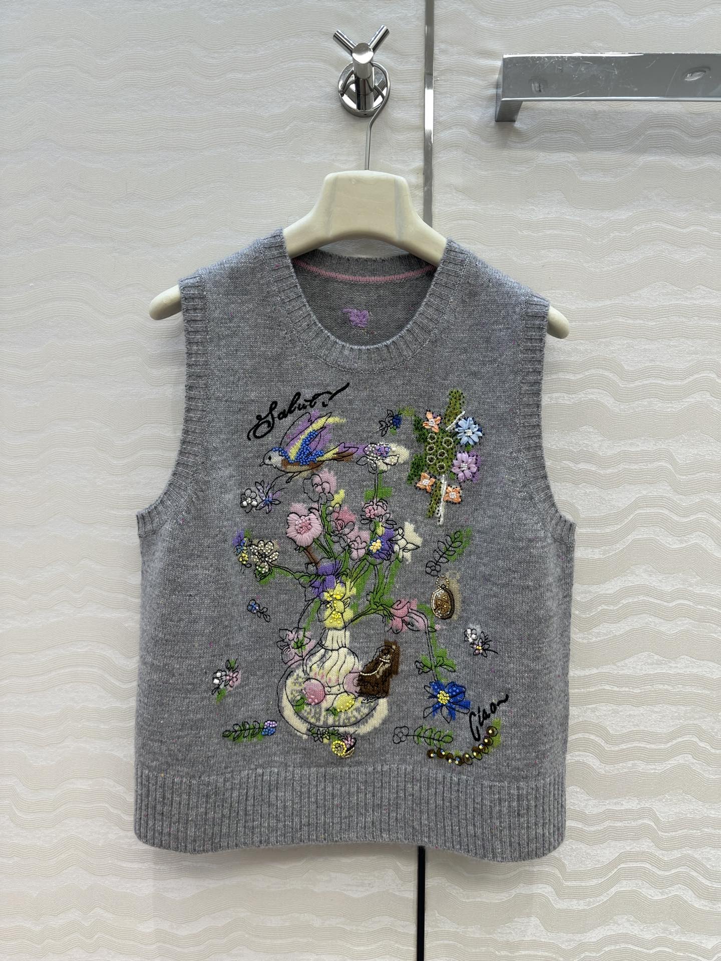 Elegant Embroidered Floral Bird Wool Blend Vest Top, Sleeveless Sweater for Women 2 i1756405955 1922 0