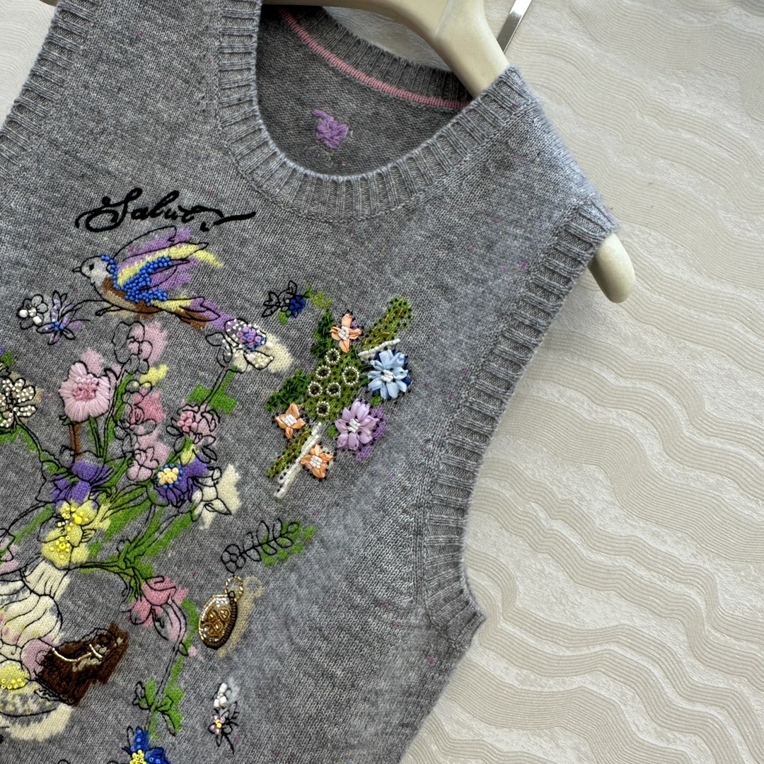 Elegant Embroidered Floral Bird Wool Blend Vest Top, Sleeveless Sweater for Women 4 i1756405955 7210 2