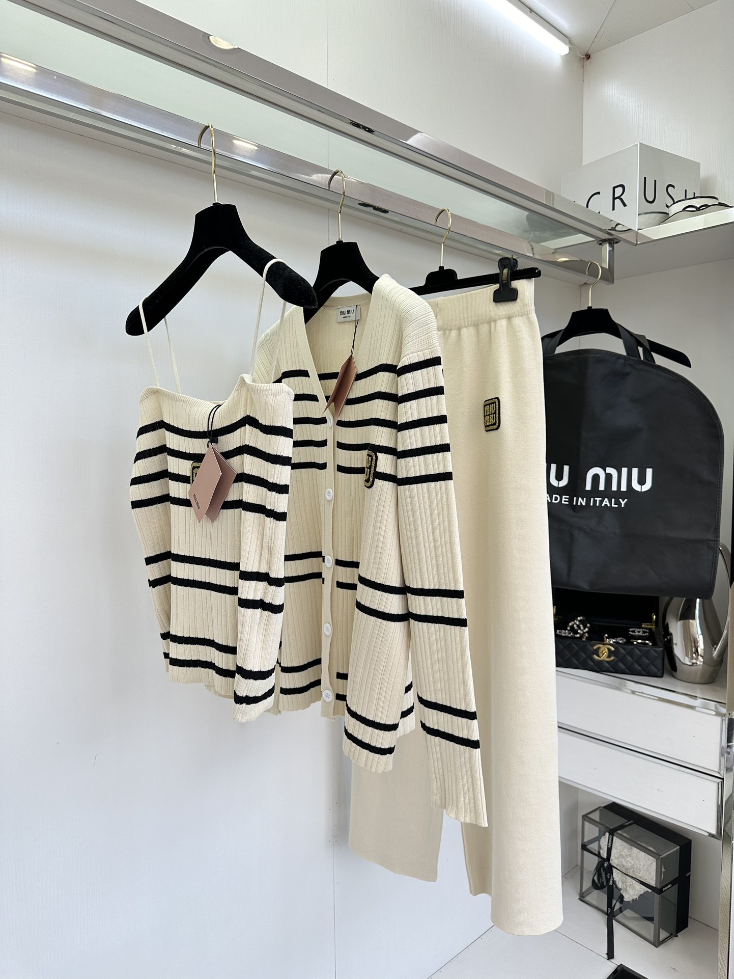 Striped Knit Three-Piece Set: Cardigan, Cami Top & Pants - Women's Loungewear 2 i1756427754 1953 0