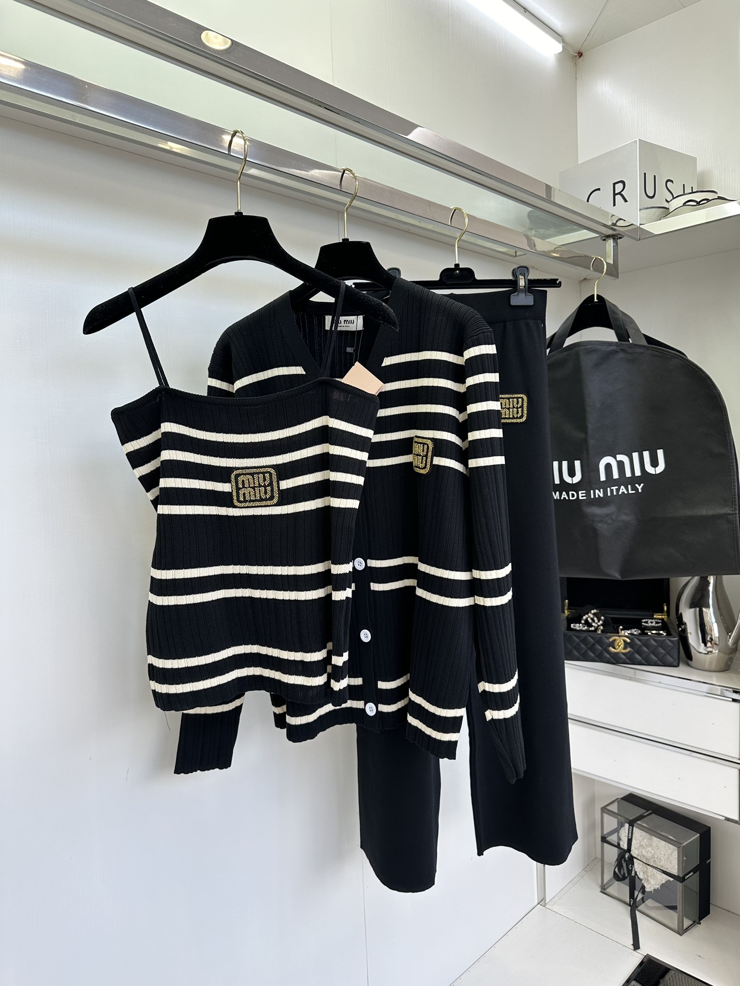 Striped Knit Three-Piece Set: Cardigan, Cami Top & Pants - Women's Loungewear 7 i1756427754 8333 5