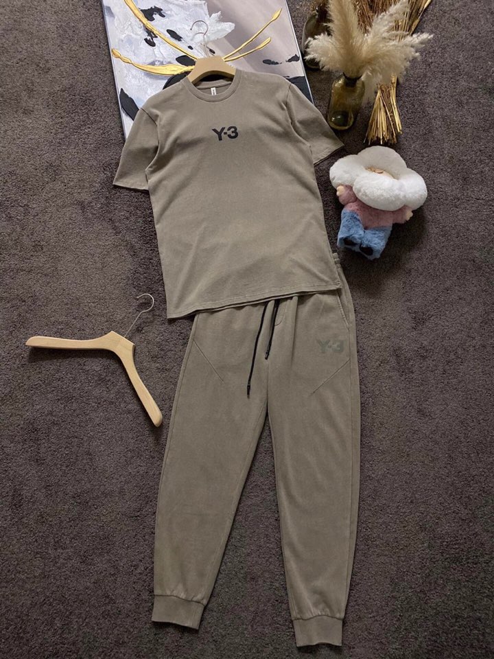 Y-3 山本耀司春夏/SS主推仿旧水洗褪色短袖圆领T恤套装，定制贵柜品质巴黎百分棉260克长绒棉面料，前