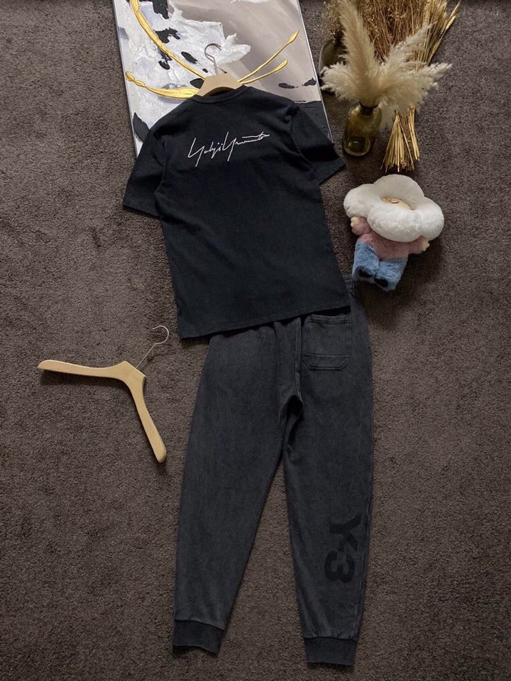 Y-3 山本耀司春夏/SS主推仿旧水洗褪色短袖圆领T恤套装，定制贵柜品质巴黎百分棉260克长绒棉面料，前