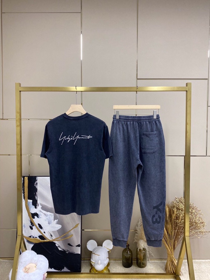 Y-3 山本耀司春夏/SS主推仿旧水洗褪色短袖圆领T恤套装，定制贵柜品质巴黎百分棉260克长绒棉面料，前
