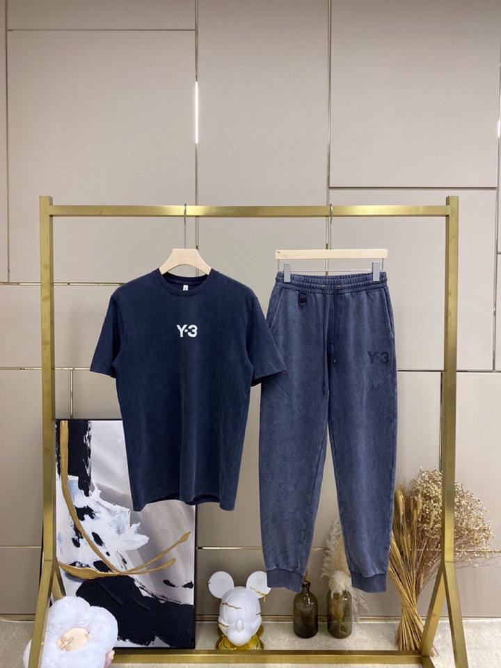 Y-3 山本耀司春夏/SS主推仿旧水洗褪色短袖圆领T恤套装，定制贵柜品质巴黎百分棉260克长绒棉面料，前