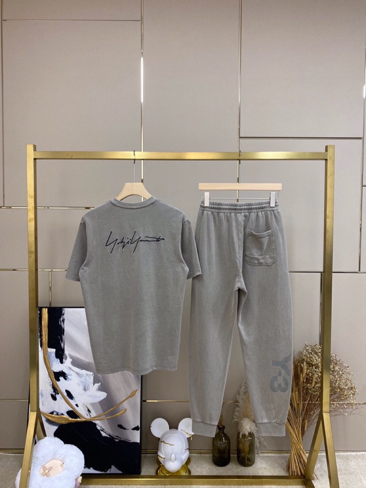 Y-3 山本耀司春夏/SS主推仿旧水洗褪色短袖圆领T恤套装，定制贵柜品质巴黎百分棉260克长绒棉面料，前