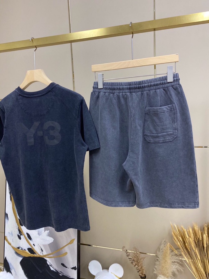 Y-3 山本耀司春夏/SS 主推仿旧水洗褪色短袖圆领短裤套装，定制贵柜品质巴黎百分棉260克长绒棉面料，