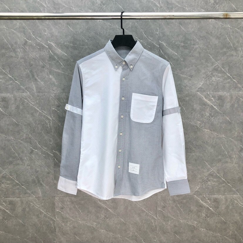 THOM BROWNE 汤姆布朗 TB灰白前后拼色衬衣长袖衬衫\n码数：0-4 颜色：单色（下单请报身高