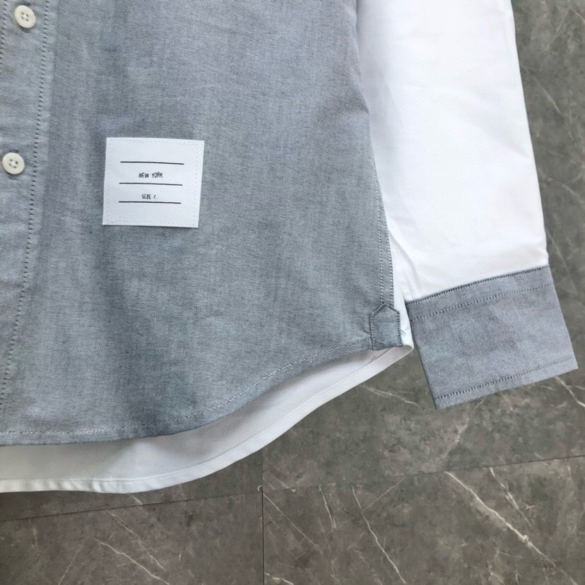 THOM BROWNE 汤姆布朗 TB灰白前后拼色衬衣长袖衬衫\n码数：0-4 颜色：单色（下单请报身高