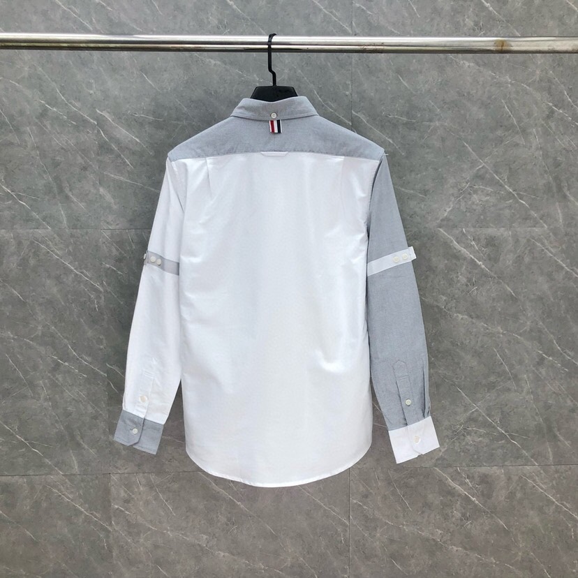 THOM BROWNE 汤姆布朗 TB灰白前后拼色衬衣长袖衬衫\n码数：0-4 颜色：单色（下单请报身高