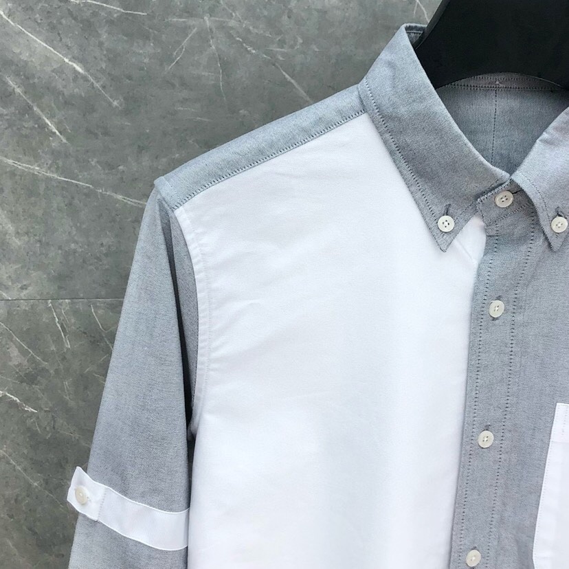THOM BROWNE 汤姆布朗 TB灰白前后拼色衬衣长袖衬衫\n码数：0-4 颜色：单色（下单请报身高