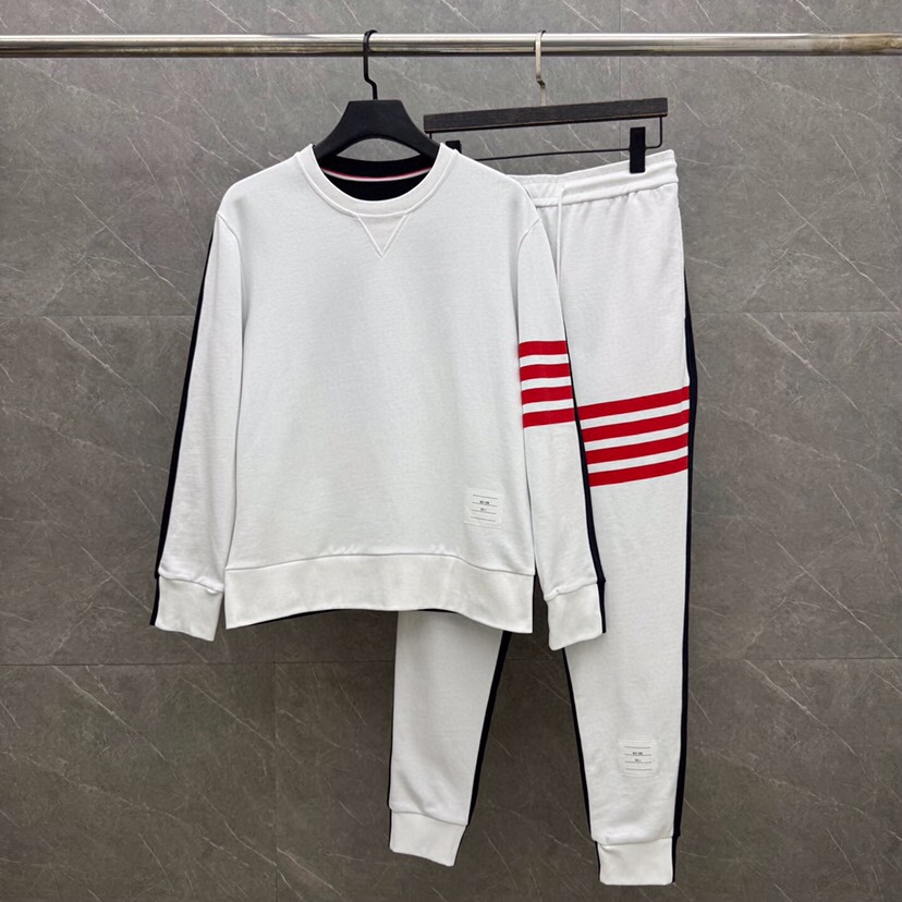 THOM BROWNE 汤姆布朗 TB新版前后拼色红四杠系列【卫衣】 男女同款情侣款圆领卫衣套装\n码数