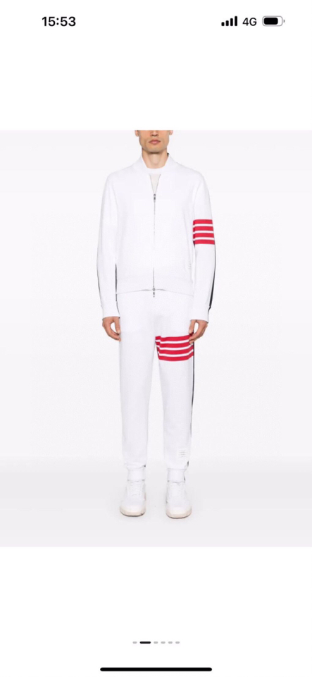 THOM BROWNE 汤姆布朗 TB新版前后拼色红四杠系列，男女同款情侣款棒球领卫衣开衫套装\n码数：