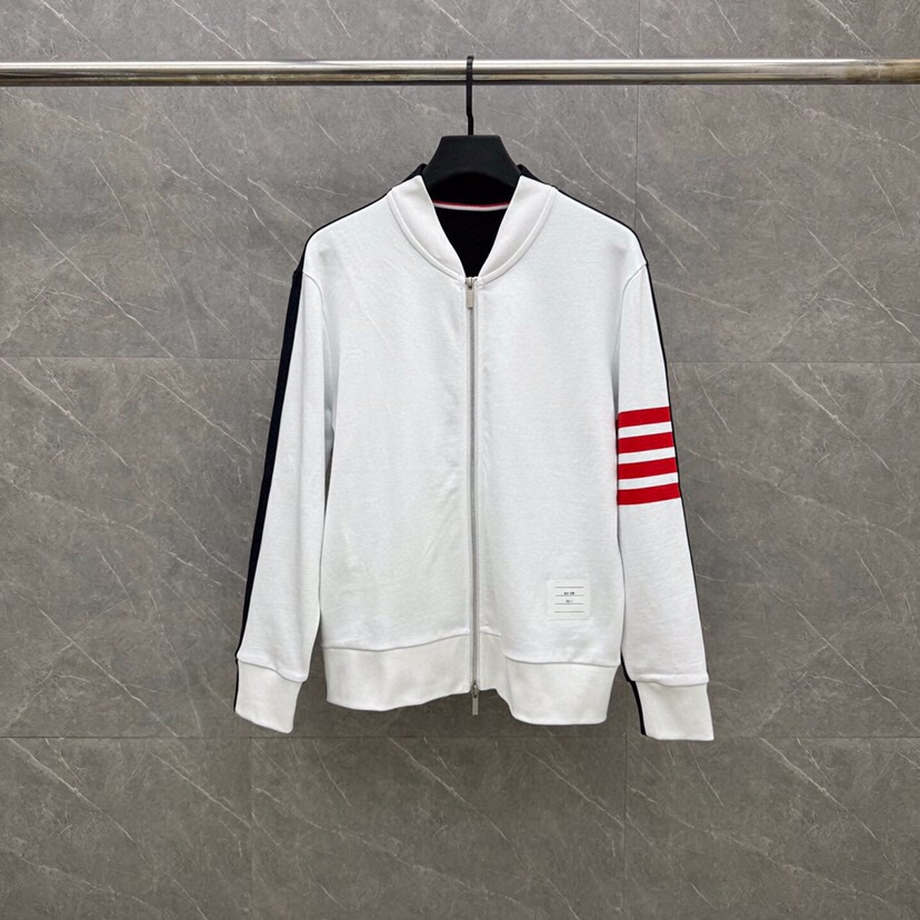 THOM BROWNE 汤姆布朗 TB新版前后拼色红四杠系列，男女同款情侣款棒球领卫衣开衫套装\n码数：