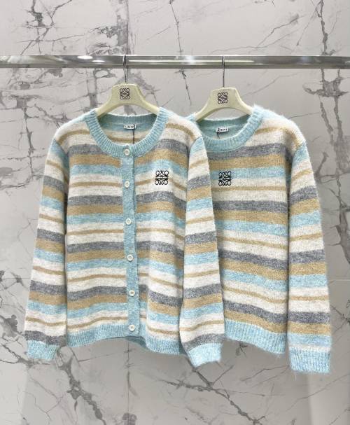 LOEWE Striped Knitted Cardigan with Embroidered Logo, Women's Apparel 1 LOEWE Striped Knitted Cardigan with Embroidered Logo, Women's Apparel