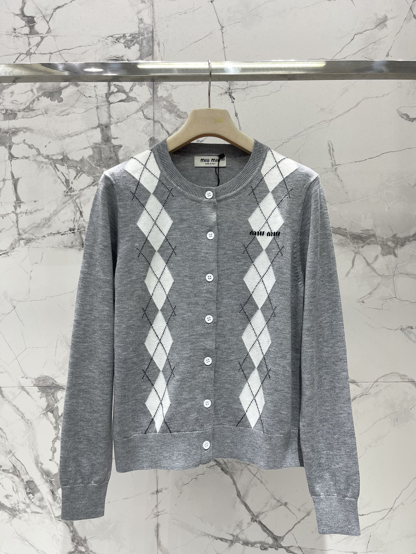 Miu Miu Argyle Knit Wool Cardigan, Classic Collegiate Style, Soft & Cozy 2 i1756521608 4268 0