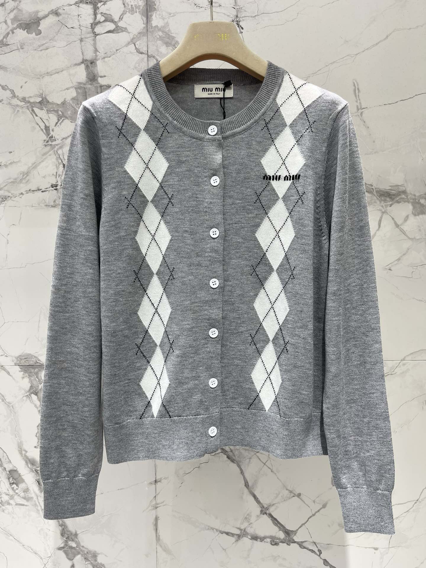 Miu Miu Argyle Knit Wool Cardigan, Classic Collegiate Style, Soft & Cozy 3 i1756521608 7602 1
