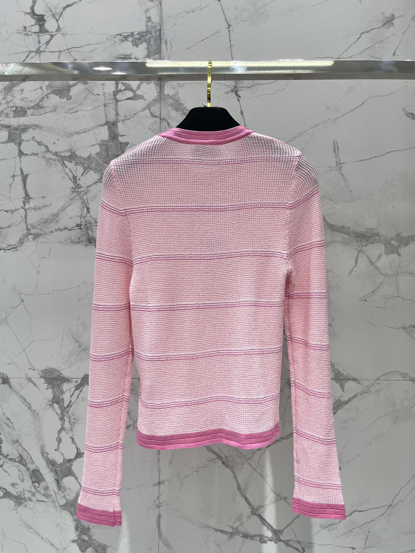 Chanel Pink Striped Knit Long Sleeve Top - Classic Style, Comfortable Fit 9 i1756522671 3440 7