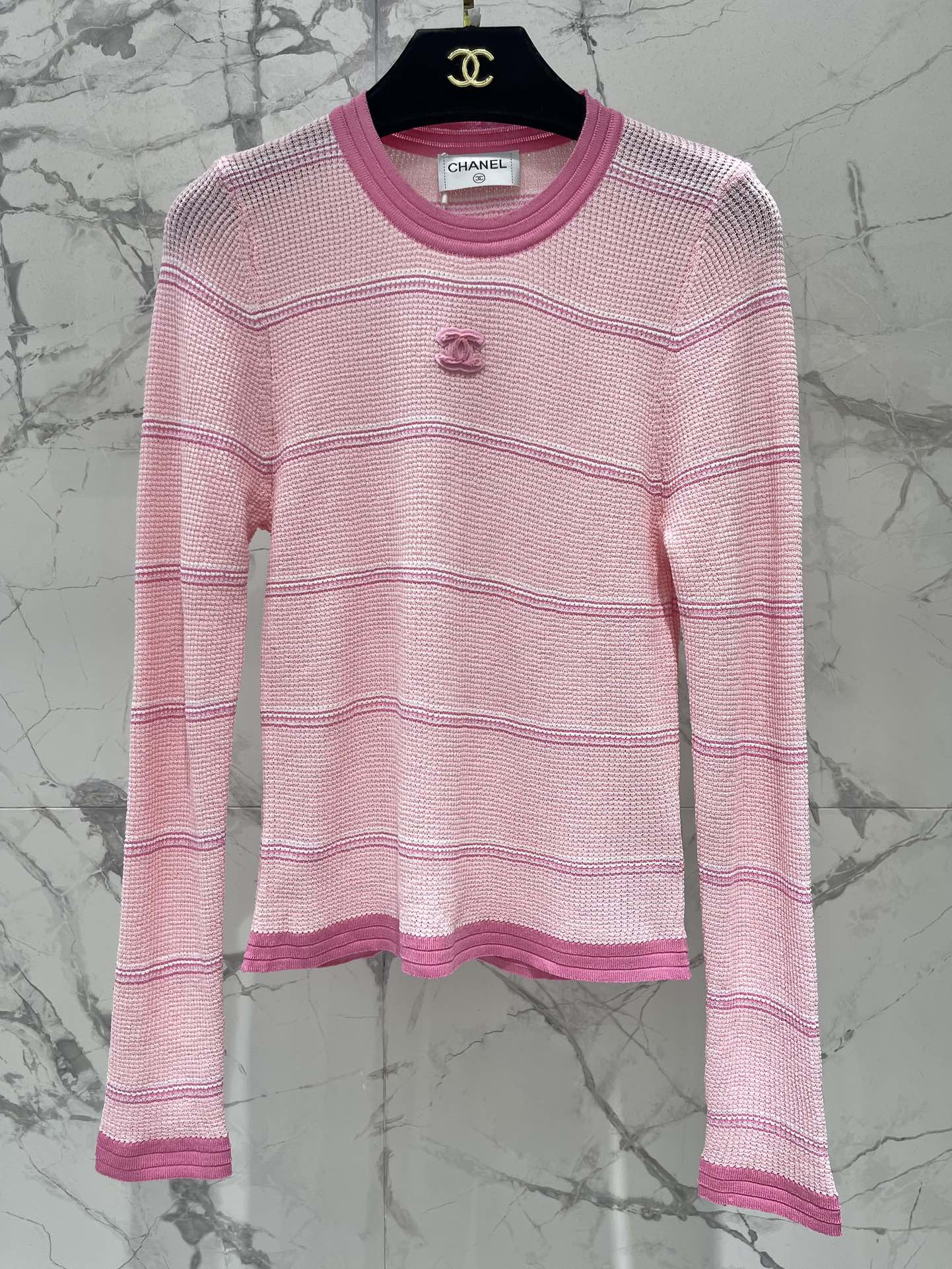 Chanel Pink Striped Knit Long Sleeve Top - Classic Style, Comfortable Fit 3 i1756522671 703 1