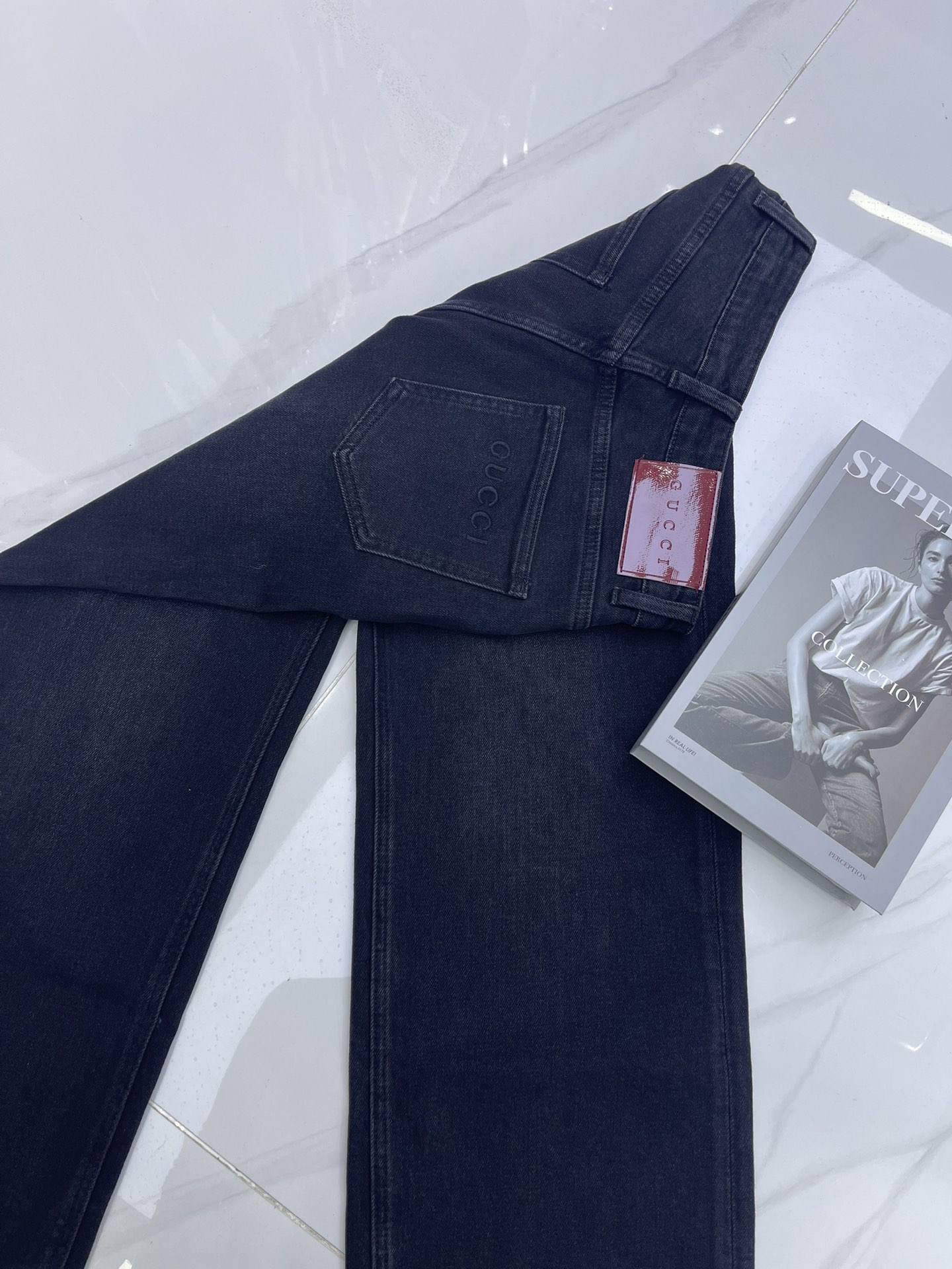 Gucci Women's Embroidered Logo High-Waisted Straight-Leg Jeans 3 i1756524471 3818 6