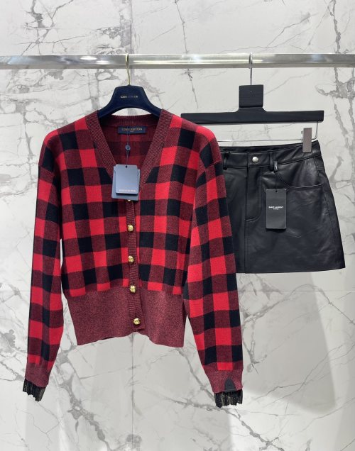 Louis Vuitton Plaid Wool-Cashmere Blend V-Neck Cardigan - Classic Style 1 Louis Vuitton Plaid Wool-Cashmere Blend V-Neck Cardigan - Classic Style