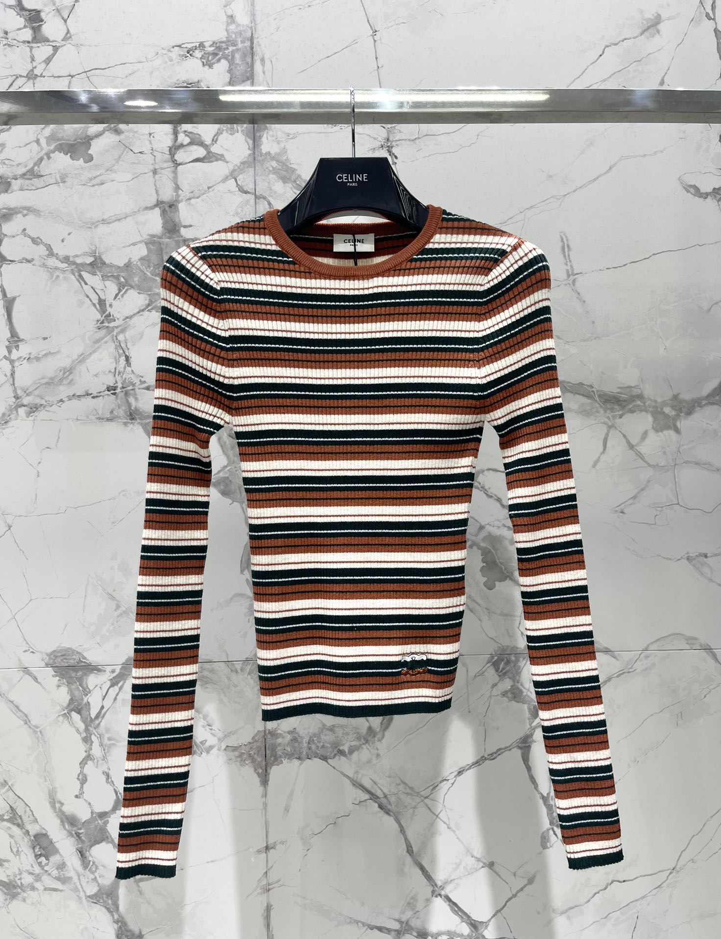 Celine Brown Striped Knit Top - Slim Fit, Vintage Style 2 i1756551650 1110 0