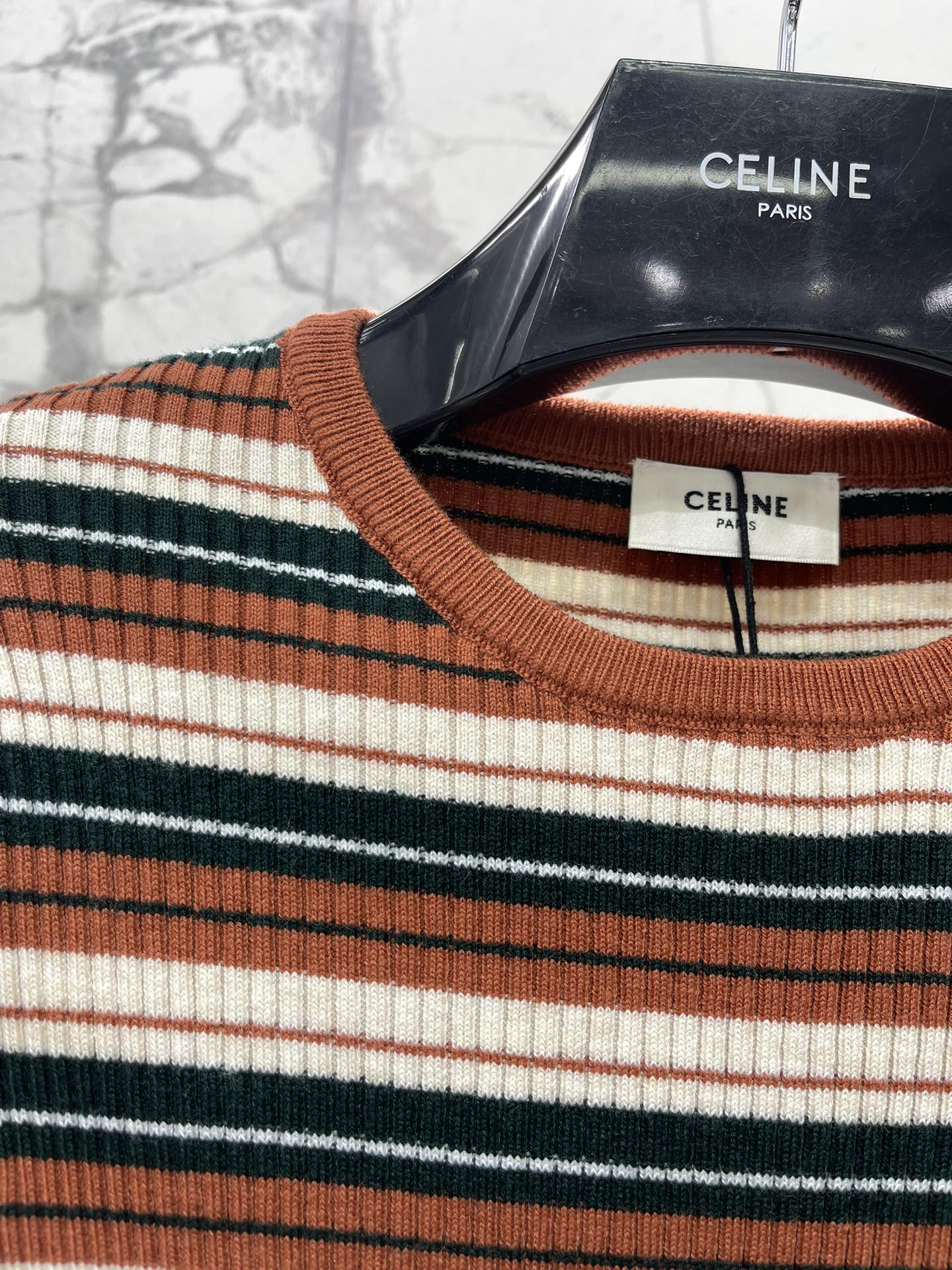 Celine Brown Striped Knit Top - Slim Fit, Vintage Style 4 i1756551650 6813 2