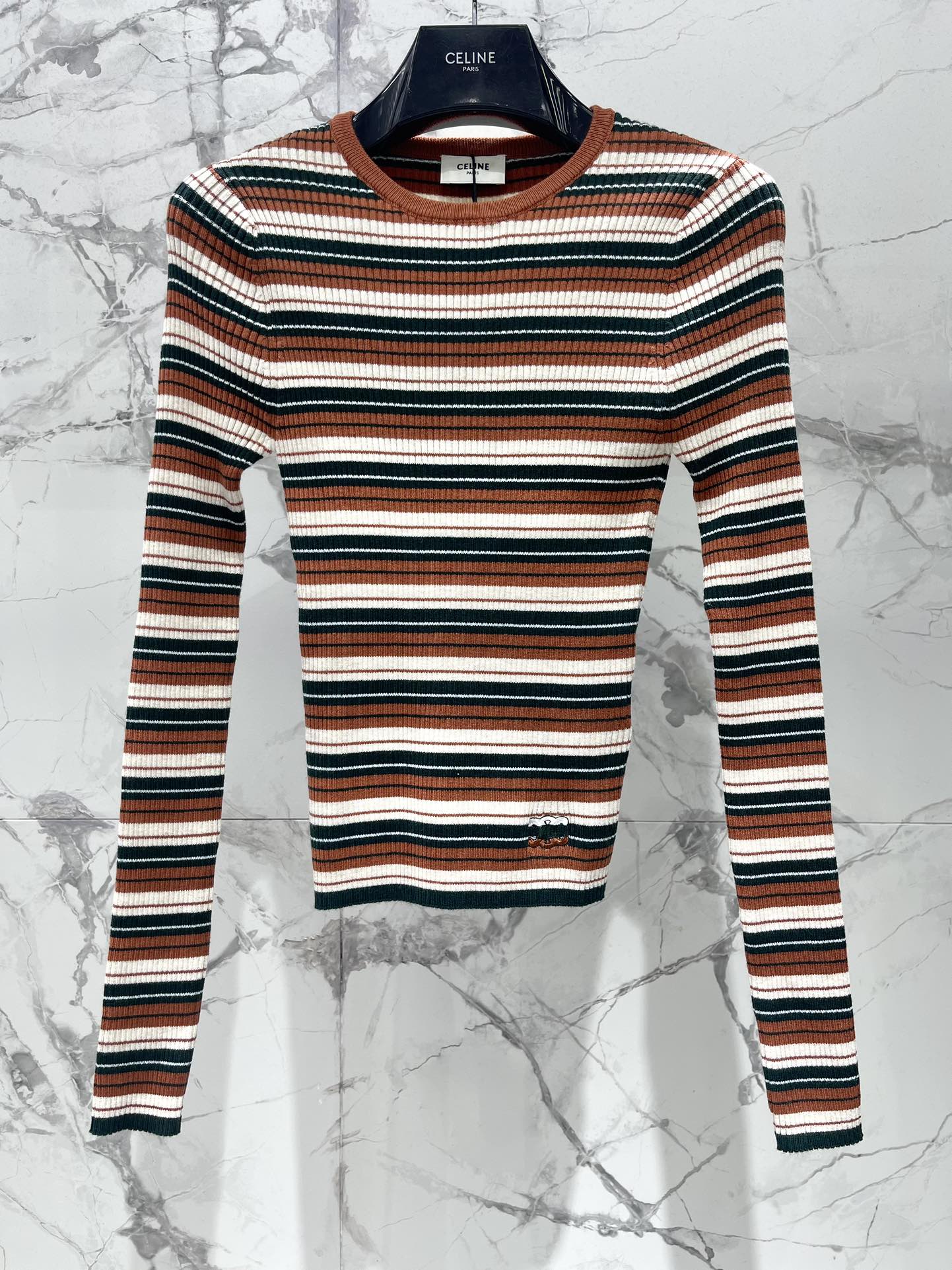 Celine Brown Striped Knit Top - Slim Fit, Vintage Style 3 i1756551650 989 1