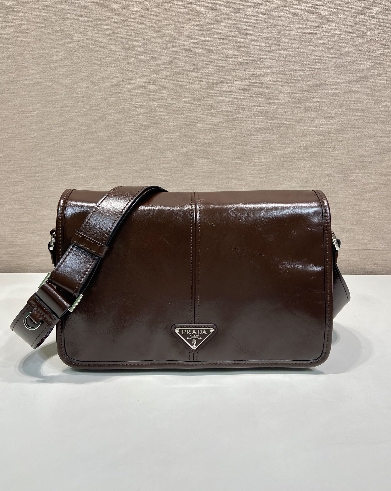 Prada Leather Messenger Bag - 2VD073, Adjustable Strap, Brown 2 i1756552198 6374 0