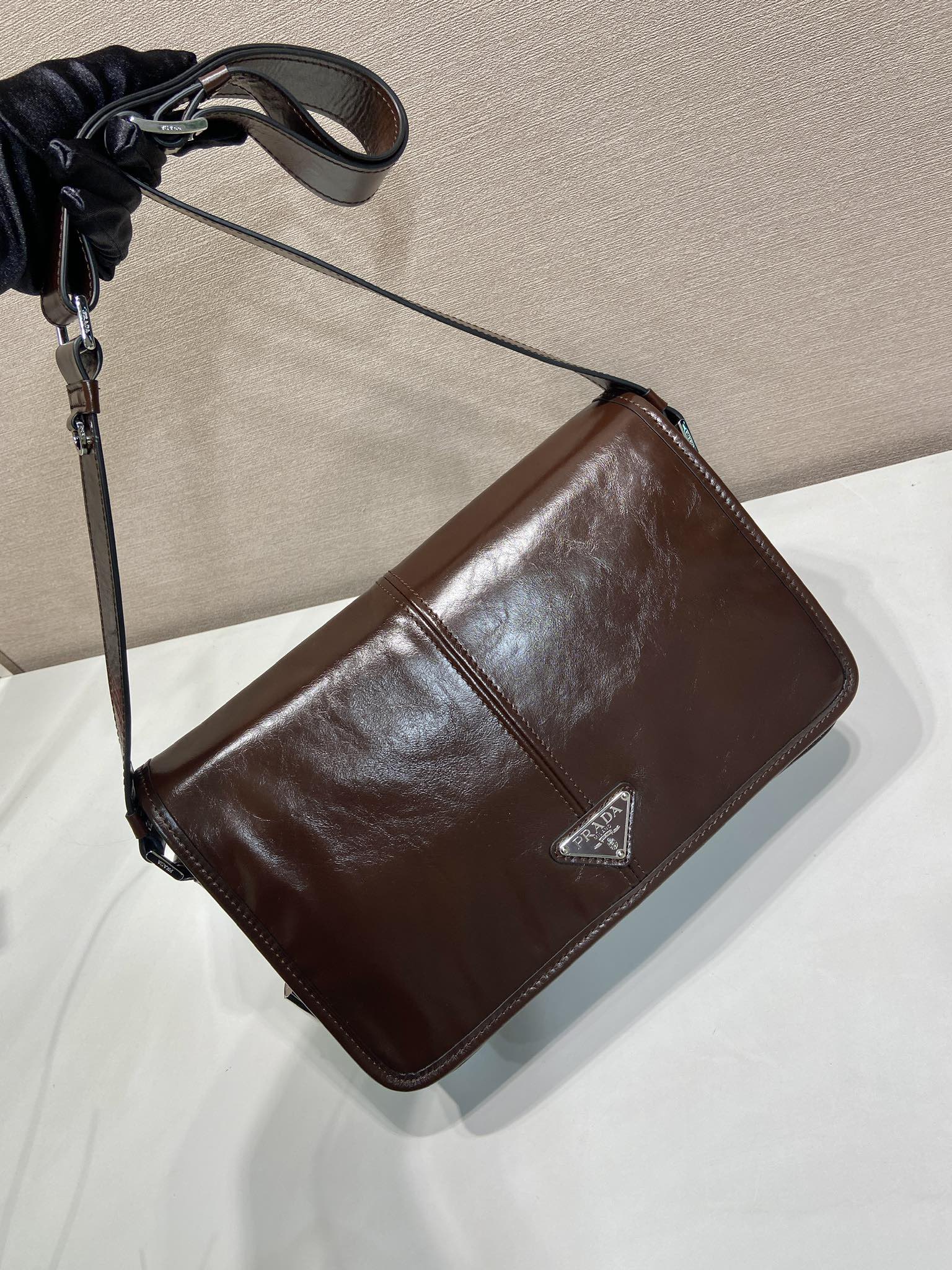 Prada Leather Messenger Bag - 2VD073, Adjustable Strap, Brown 4 i1756552198 7333 2