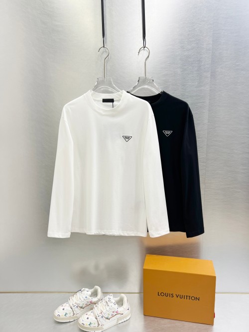 Prada 2025 Fall/Winter Long Sleeve T-Shirt with Embroidered Logo - Unisex 1 Prada 2025 Fall/Winter Long Sleeve T-Shirt with Embroidered Logo - Unisex