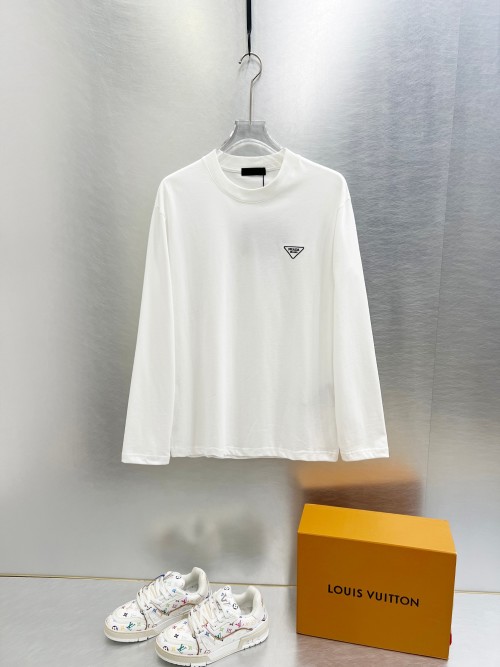 Prada White Long Sleeve T-Shirt With Embroidered Logo, Casual and Fashionable 1 Prada White Long Sleeve T-Shirt With Embroidered Logo, Casual and Fashionable