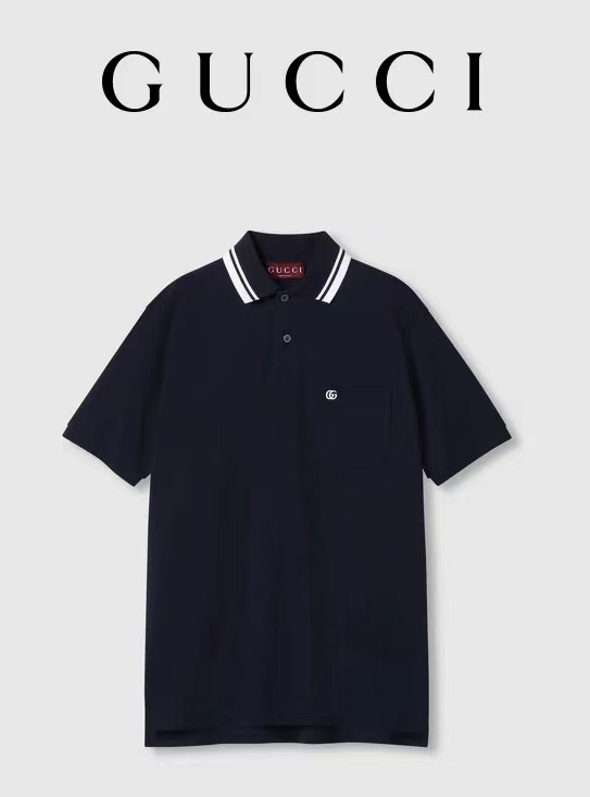 Gucci 古奇新款短袖翻领T恤POLO衫，珠地纯棉220克面料，经典款式，胸部口袋徽标刺绣设计，简约大