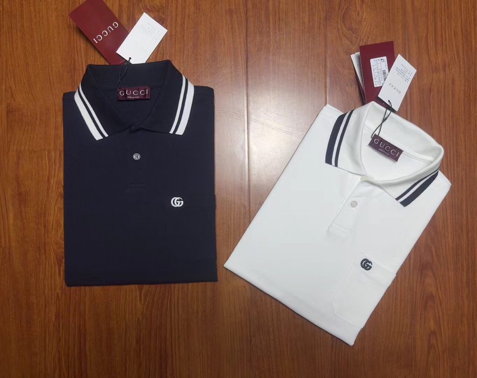 Gucci 古奇新款短袖翻领T恤POLO衫，珠地纯棉220克面料，经典款式，胸部口袋徽标刺绣设计，简约大