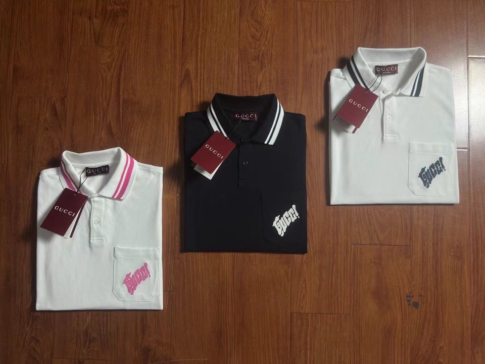 Gucci 古奇新款短袖翻领T恤POLO衫，珠地纯棉220克面料，经典款式，胸部口袋徽标刺绣设计，简约大