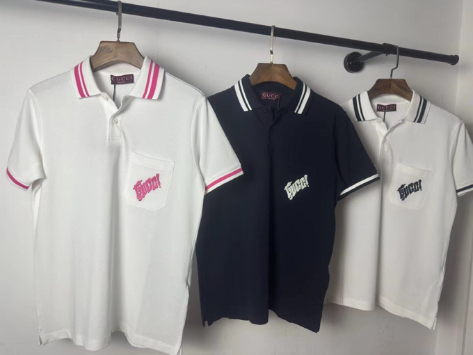 Gucci 古奇新款短袖翻领T恤POLO衫，珠地纯棉220克面料，经典款式，胸部口袋徽标刺绣设计，简约大