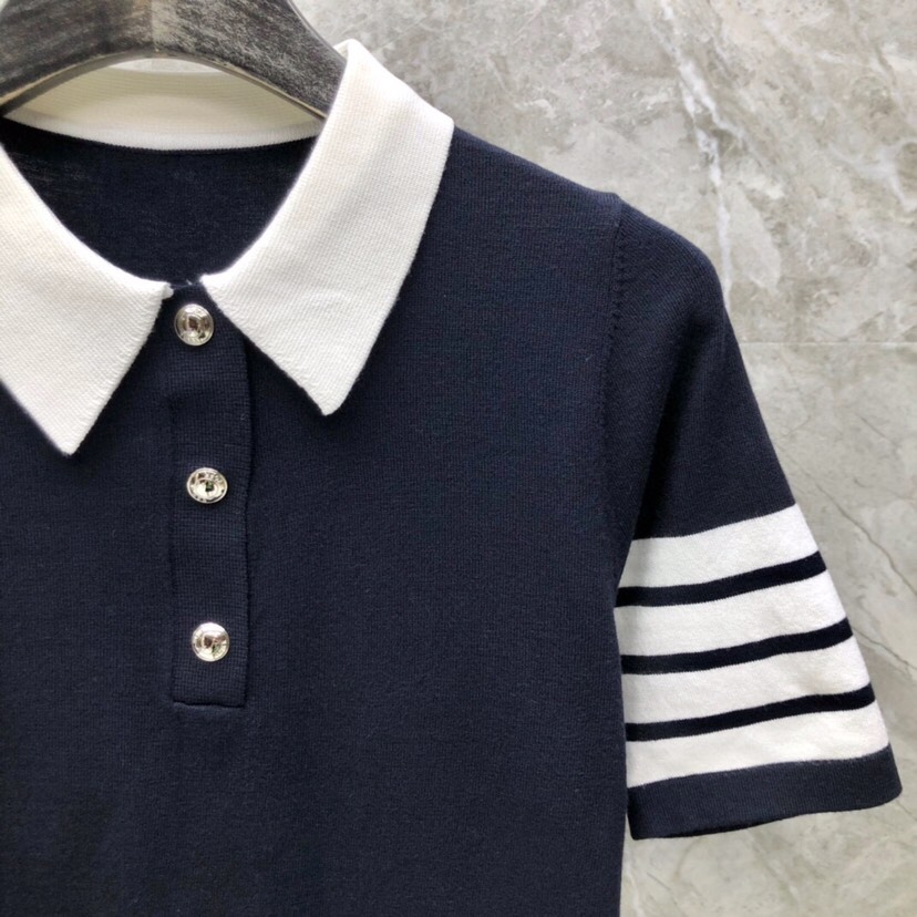 THOM BROWNE 汤姆布朗 TB 🌺后背风筝🪁🌺女款针织翻领T恤Polo衫 \n码数：0-2 颜色