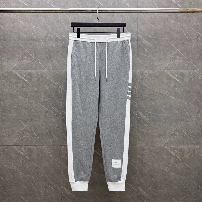THOM BROWNE 汤姆布朗 TB新季白边侧四杠卫裤 男女同款情侣休闲裤，\n码数：1-5 颜色：灰